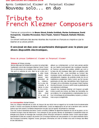 dossier de presse de Denis Cuniot, pianiste klezmer