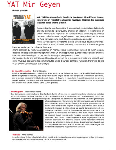 dossier de presse de Denis Cuniot, pianiste klezmer