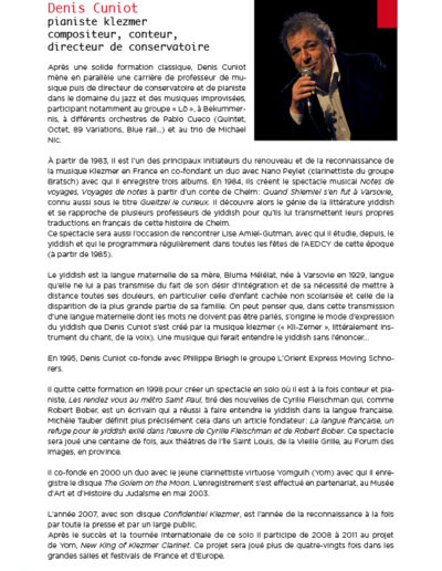 dossier de presse de Denis Cuniot, pianiste klezmer